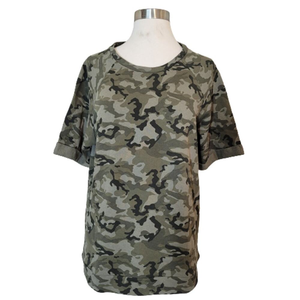 Zara Man Green Camouflage Printed Short Cuffed Sleeves Crew Neck T-Shirt Size S